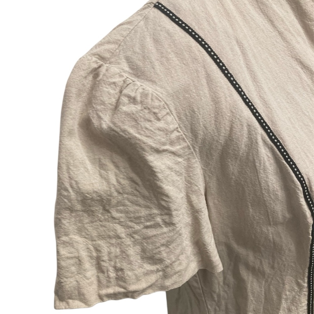 Vintage Linen Blend Boho Button Up Top, Bows, Cream, Scalloped Hem, Women’s 10P - Picture 3 of 9